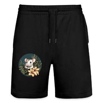 Souris de la jungle avec fleur - Short de jogging bio TRAINER Stanley/Stella unisexe - noir - Devant - Nik (191cm) & Marisol (170cm)