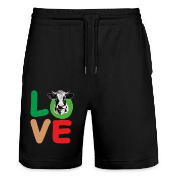 LOVE COW - Stanley/Stella Trainer Unisex Organic Jogging Shorts - black - Front - Nik (191cm) & Marisol (170cm)