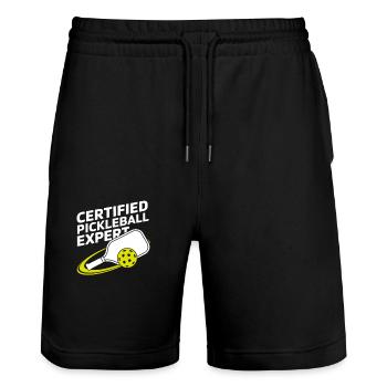 Pickleball Expert Pickleball Player Gift - Stanley/Stella Trainer Unisex Organic Jogging Shorts - black - Front - Nik (191cm) & Marisol (170cm)
