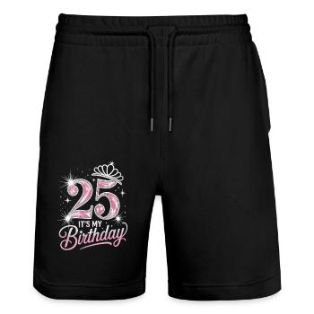 Couronne 25e anniversaire Glitter - Short de jogging bio TRAINER Stanley/Stella unisexe - noir - Devant - Nik (191cm) & Marisol (170cm)