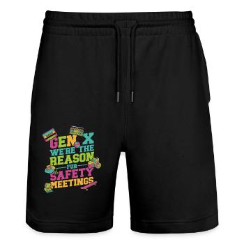 Gen X We are the reason for security meetings - Stanley/Stella Trainer Unisex Organic Jogging Shorts - black - Front - Nik (191cm) & Marisol (170cm)