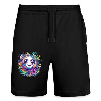 Ballon de football coloré avec des fleurs - Short de jogging bio TRAINER Stanley/Stella unisexe - noir - Devant - Nik (191cm) & Marisol (170cm)