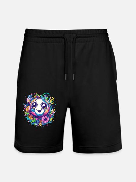 Bunter Fußball mit Blumen - Stanley/Stella Unisex Bio Joggingshorts Trainer  - Schwarz