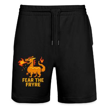 Fear the Fryre Corn Dog Dragon Pixel - Stanley/Stella Unisex Bio Joggingshorts Trainer  - Schwarz - Vorne - Nik (191cm) & Marisol (170cm)