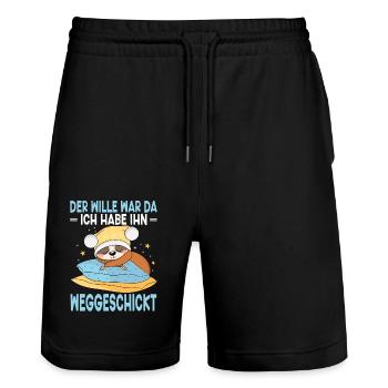 Faultier Schlafshirt Pyjama Der Wille War Da Ich - Stanley/Stella Unisex Bio Joggingshorts Trainer  - Schwarz - Vorne - Nik (191cm) & Marisol (170cm)
