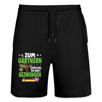 Zum Gärtnern Geboren Zur Arbeit Gezwungen Gärtner - Stanley/Stella Unisex Bio Joggingshorts Trainer  - Schwarz - Vorne - Nik (191cm) & Marisol (170cm)