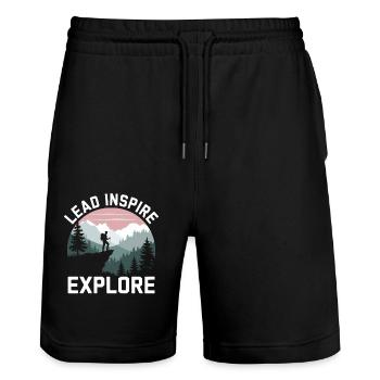 Pfadfinderführer Pfadfinder Camping - Stanley/Stella Unisex Bio Joggingshorts Trainer  - Schwarz - Vorne - Nik (191cm) & Marisol (170cm)