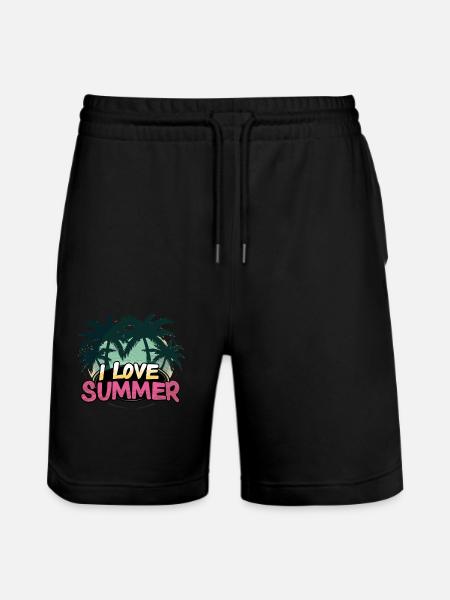 I Love Summer Palm Trees Beach Vibes Sunset - Stanley/Stella Trainer Unisex Organic Jogging Shorts - black