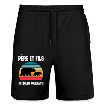 Father and Son Bear Vintage Dad Duo Father's Day - Stanley/Stella Trainer Unisex Organic Jogging Shorts - black - Front - Nik (191cm) & Marisol (170cm)