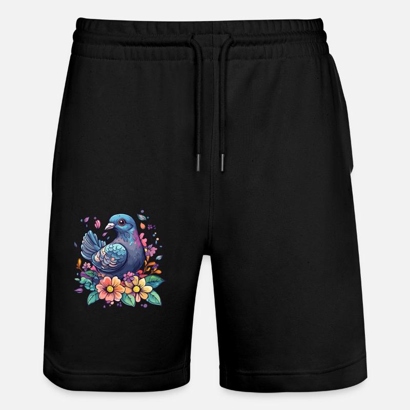 Bunte Taube mit Blumen - Stanley/Stella Unisex Bio Joggingshorts Trainer  - Schwarz