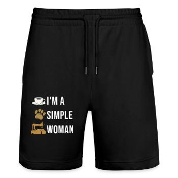 Ich Bin Eine Einfache Frau Mit Kaffee Nähmaschine - Stanley/Stella Unisex Bio Joggingshorts Trainer  - Schwarz - Vorne - Nik (191cm) & Marisol (170cm)