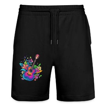 Guitare colorée avec des fleurs - Short de jogging bio TRAINER Stanley/Stella unisexe - noir - Devant - Nik (191cm) & Marisol (170cm)