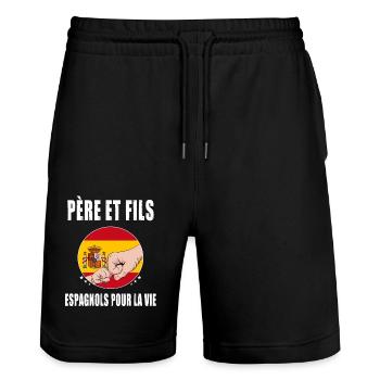 père et fils espagne espagnol papa - Short de jogging bio TRAINER Stanley/Stella unisexe - noir - Devant - Nik (191cm) & Marisol (170cm)