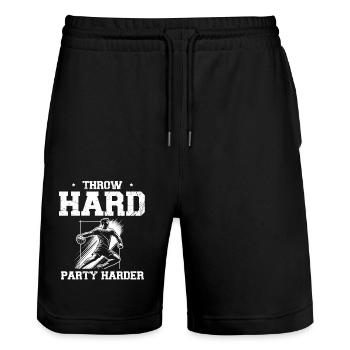 Throw Hard Party Harder Handball Sportler - Stanley/Stella Unisex Bio Joggingshorts Trainer  - Schwarz - Vorne - Nik (191cm) & Marisol (170cm)