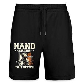 Handballers Do It Better Handball Sports Athlete - Stanley/Stella Trainer Unisex Organic Jogging Shorts - black - Front - Nik (191cm) & Marisol (170cm)