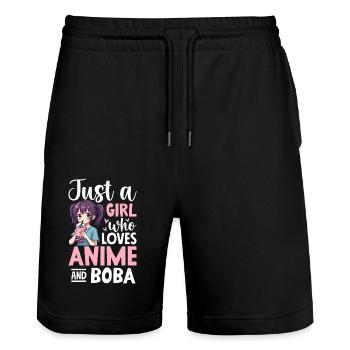 Juste une fille qui aime le thé Boba d’anime - Short de jogging bio TRAINER Stanley/Stella unisexe - noir - Devant - Nik (191cm) & Marisol (170cm)
