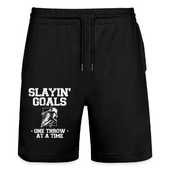 Skilling Goals, un lancer à la fois, Handball, Sports - Short de jogging bio TRAINER Stanley/Stella unisexe - noir - Devant - Nik (191cm) & Marisol (170cm)