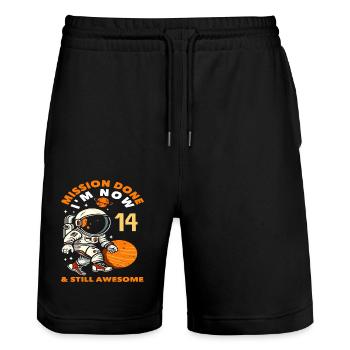 Mission accomplished I'm now 14 - Stanley/Stella Trainer Unisex Organic Jogging Shorts - black - Front - Nik (191cm) & Marisol (170cm)