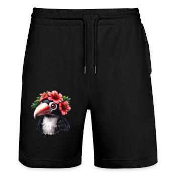Tukan mit Blumenkranz - Stanley/Stella Unisex Bio Joggingshorts Trainer  - Schwarz - Vorne - Nik (191cm) & Marisol (170cm)