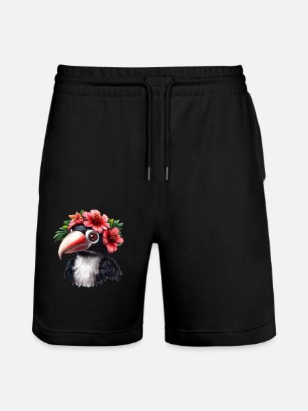 Toucan with flower wreath - Stanley/Stella Trainer Unisex Organic Jogging Shorts - black