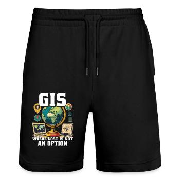 Geographic Information Systems - Stanley/Stella Trainer Unisex Organic Jogging Shorts - black - Front - Nik (191cm) & Marisol (170cm)