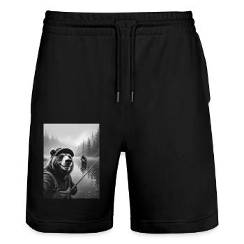 Fischerei Bär Selfie - Stanley/Stella Unisex Bio Joggingshorts Trainer  - Schwarz - Vorne - Nik (191cm) & Marisol (170cm)