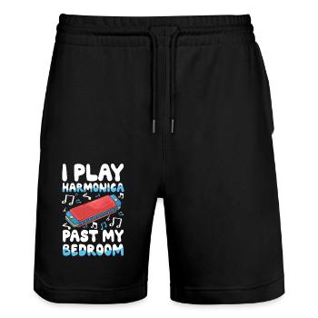 Ich Spiele Mundharmonika Jenseits Meines - Stanley/Stella Unisex Bio Joggingshorts Trainer  - Schwarz - Vorne - Nik (191cm) & Marisol (170cm)