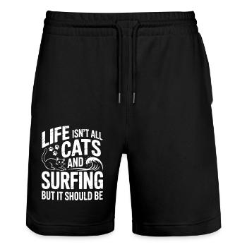 Surfing Spruch Katzen Lustiges Surfing Geschenk - Stanley/Stella Unisex Bio Joggingshorts Trainer  - Schwarz - Vorne - Nik (191cm) & Marisol (170cm)