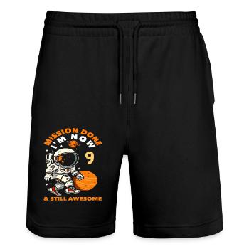 Mission accomplished I am now 9 years old - Stanley/Stella Trainer Unisex Organic Jogging Shorts - black - Front - Nik (191cm) & Marisol (170cm)