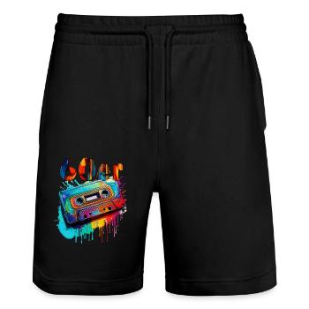 CASSETTE DE MUSIQUE années 60 - Short de jogging bio TRAINER Stanley/Stella unisexe - noir - Devant - Nik (191cm) & Marisol (170cm)