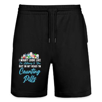 Pharmacy Tech Technician - Stanley/Stella Trainer Unisex Organic Jogging Shorts - black - Front - Nik (191cm) & Marisol (170cm)