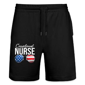 Correctional Nurse USA Sunglasses Funny Medical - Stanley/Stella Trainer Unisex Organic Jogging Shorts - black - Front - Nik (191cm) & Marisol (170cm)