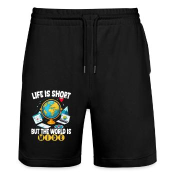 Geographic Information Systems The World Is Wide - Stanley/Stella Trainer Unisex Organic Jogging Shorts - black - Front - Nik (191cm) & Marisol (170cm)