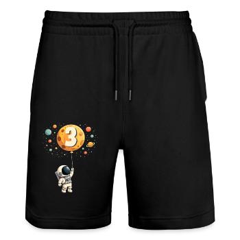 Cute Astronaut 3rd Birthday Boy Outer Space - Stanley/Stella Trainer Unisex Organic Jogging Shorts - black - Front - Nik (191cm) & Marisol (170cm)