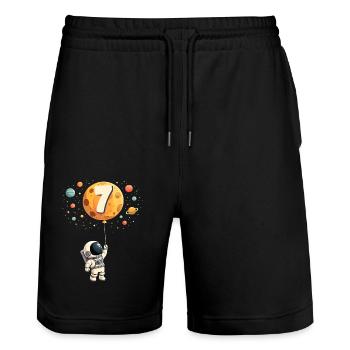 Cute Astronaut 7th Birthday Boy Outer Space - Stanley/Stella Trainer Unisex Organic Jogging Shorts - black - Front - Nik (191cm) & Marisol (170cm)