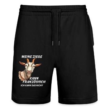 MEINE ZIEGE KANN FRANZÖSISCH - Stanley/Stella Unisex Bio Joggingshorts Trainer  - Schwarz - Vorne - Nik (191cm) & Marisol (170cm)