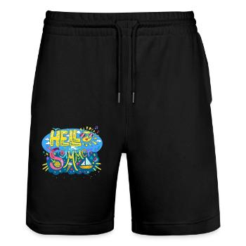 Hello Summer Fun Colorful Design - Stanley/Stella Unisex Bio Joggingshorts Trainer  - Schwarz - Vorne - Nik (191cm) & Marisol (170cm)