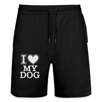 J’aime mon chien – Heart Design - Short de jogging bio TRAINER Stanley/Stella unisexe - noir - Devant - Nik (191cm) & Marisol (170cm)