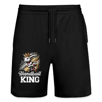 Handball King Athlète sportif - Short de jogging bio TRAINER Stanley/Stella unisexe - noir - Devant - Nik (191cm) & Marisol (170cm)