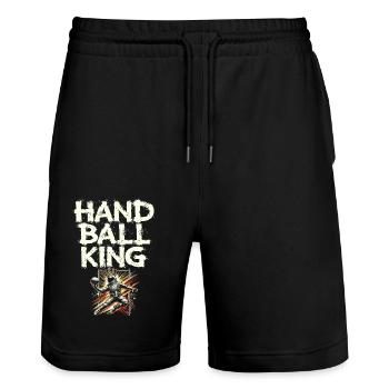 Handball King Athlète sportif - Short de jogging bio TRAINER Stanley/Stella unisexe - noir - Devant - Nik (191cm) & Marisol (170cm)