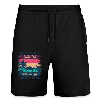 Maldives Beach Paradise - Stanley/Stella Unisex Bio Joggingshorts Trainer  - Schwarz - Vorne - Nik (191cm) & Marisol (170cm)