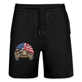 Some best friends never say a word, Sulcata - Stanley/Stella Trainer Unisex Organic Jogging Shorts - black - Front - Nik (191cm) & Marisol (170cm)