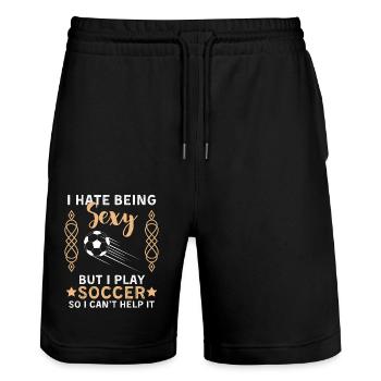 Soccer Saying Soccer Club Design - Short de jogging bio TRAINER Stanley/Stella unisexe - noir - Devant - Nik (191cm) & Marisol (170cm)