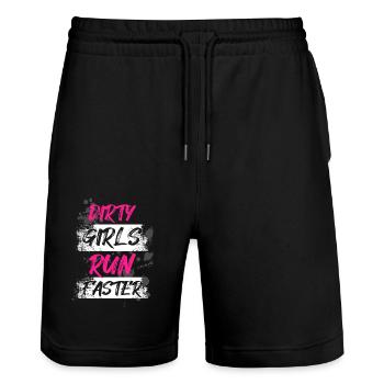 Dirty girls run faster Schlammlauf Mud Muddy Race - Stanley/Stella Trainer Unisex Organic Jogging Shorts - black - Front - Nik (191cm) & Marisol (170cm)