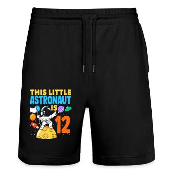 This little astronaut will be 12 years old - Stanley/Stella Trainer Unisex Organic Jogging Shorts - black - Front - Nik (191cm) & Marisol (170cm)