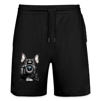 Französische Bulldogge - Stanley/Stella Unisex Bio Joggingshorts Trainer  - Schwarz - Vorne - Nik (191cm) & Marisol (170cm)