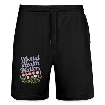 Mental Health matters - Stanley/Stella Trainer Unisex Organic Jogging Shorts - black - Front - Nik (191cm) & Marisol (170cm)