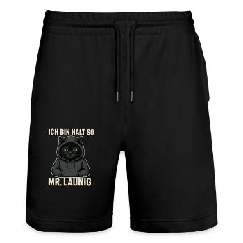 Mr. Whimsy – That's just the way I am! Miesepeter-Katzen-De - Stanley/Stella Trainer Unisex Organic Jogging Shorts - black - Front - Nik (191cm) & Marisol (170cm)