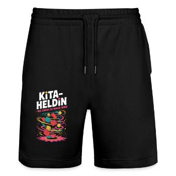 Daycare Heroine Where Chaos Becomes Magic Kindergarten Teacher - Stanley/Stella Trainer Unisex Organic Jogging Shorts - black - Front - Nik (191cm) & Marisol (170cm)