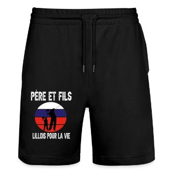 père et fils papa dab lille supporter lillois - Short de jogging bio TRAINER Stanley/Stella unisexe - noir - Devant - Nik (191cm) & Marisol (170cm)
